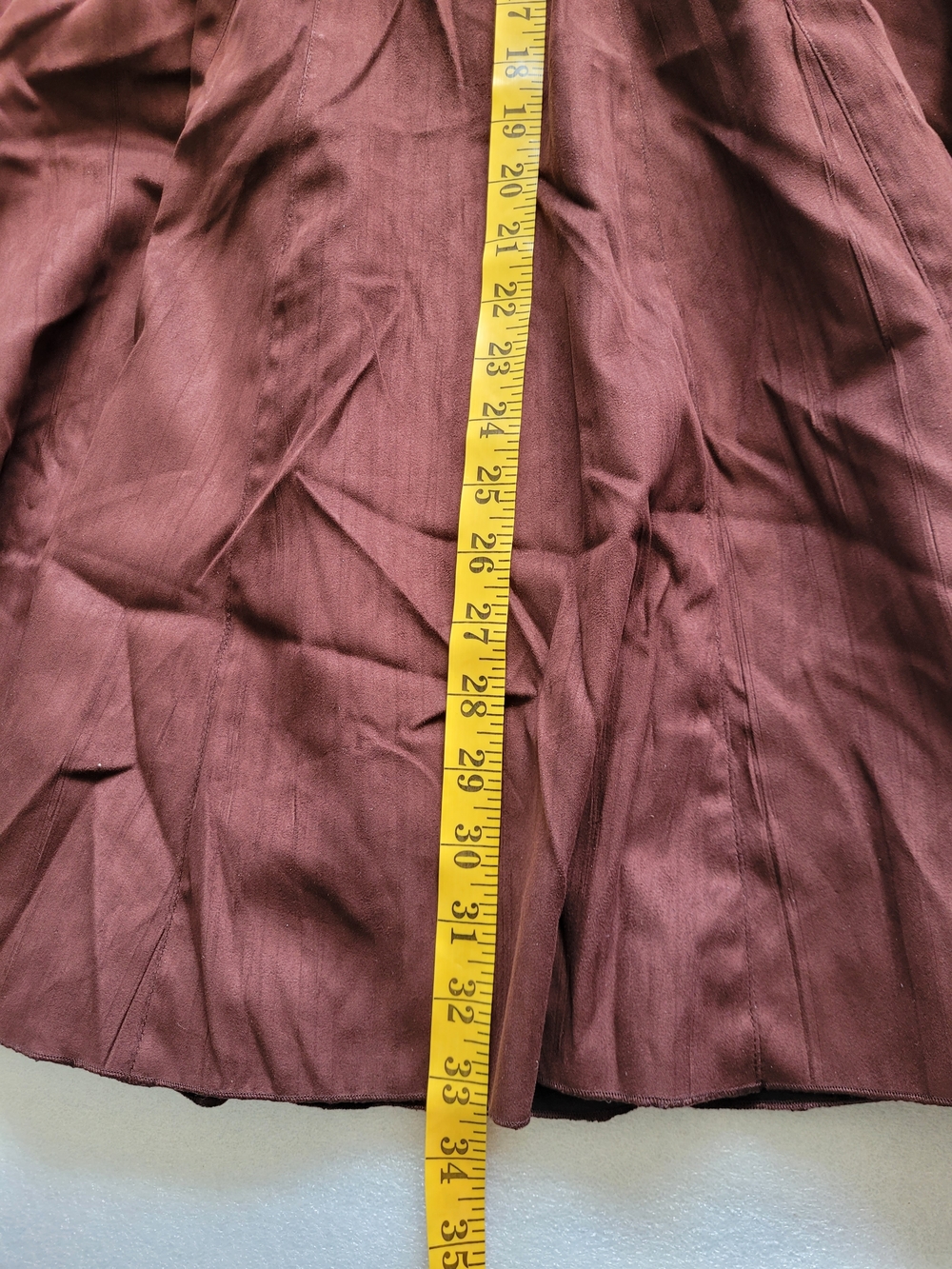 Vintage Faux Suede A-line Midi Skirt Gored Flared Chocolate Brown Size 10 - Picture 13 of 13